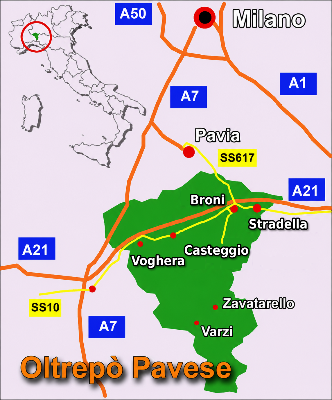 Mappa dell'Oltrepò Pavese